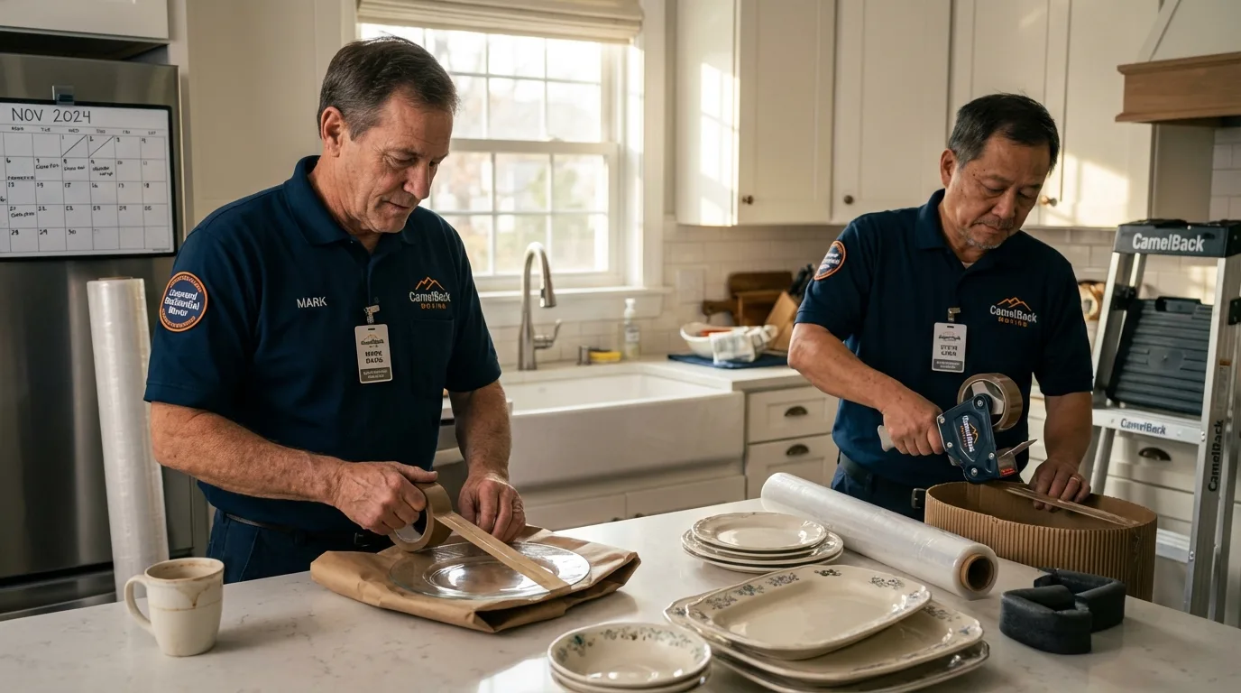 Professional crew packing kitchen dishware in Sinton, TX